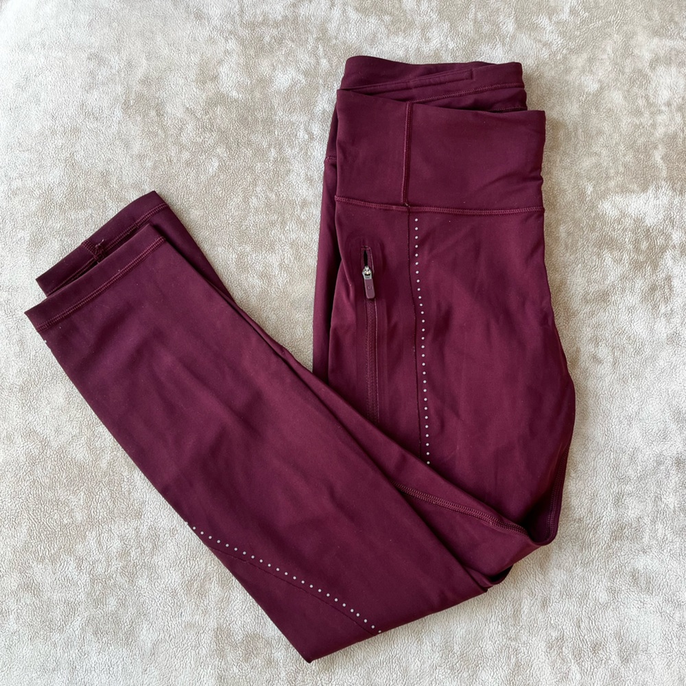 lululemon extra mile crop leggings, garnet (like-new!)